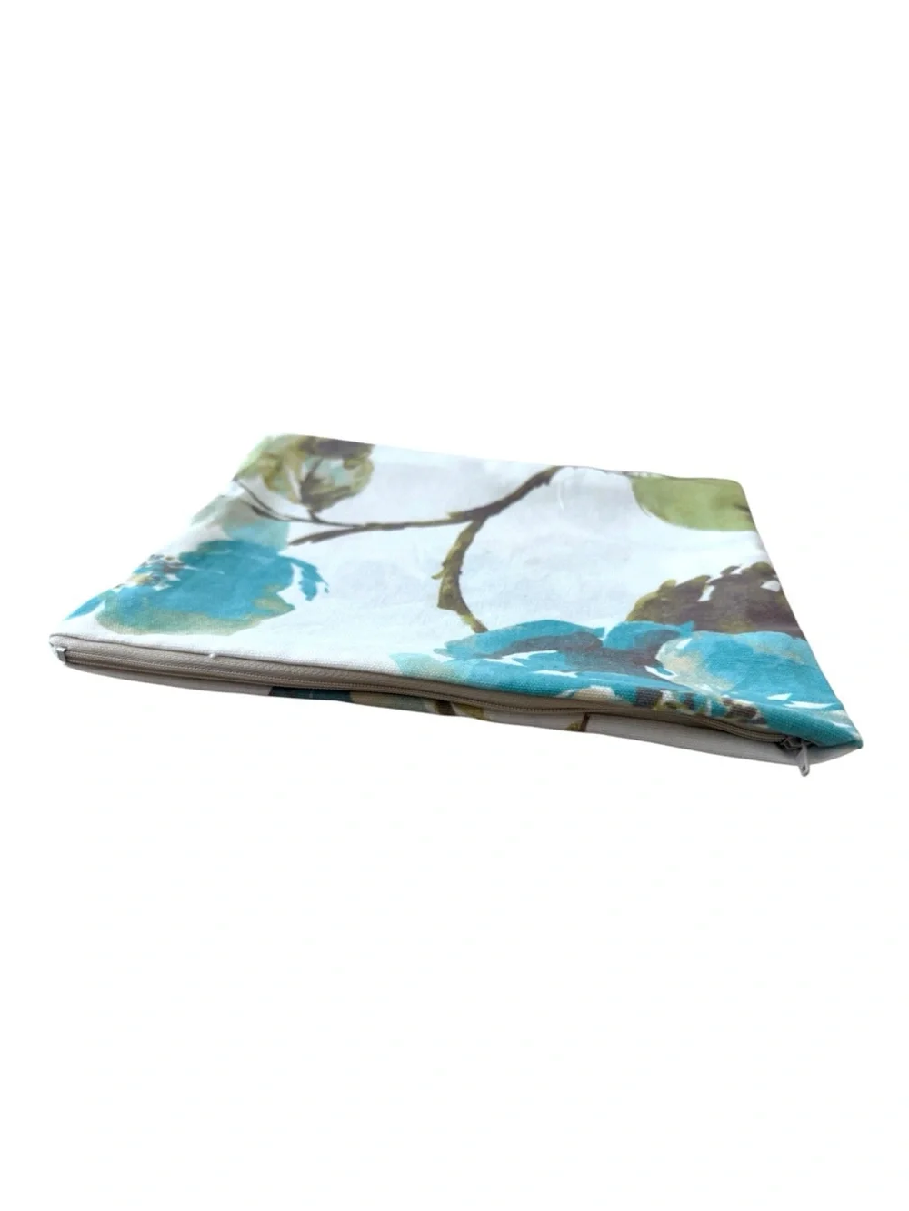 Floral Canvas Cosmetic Pouch in White and Teal